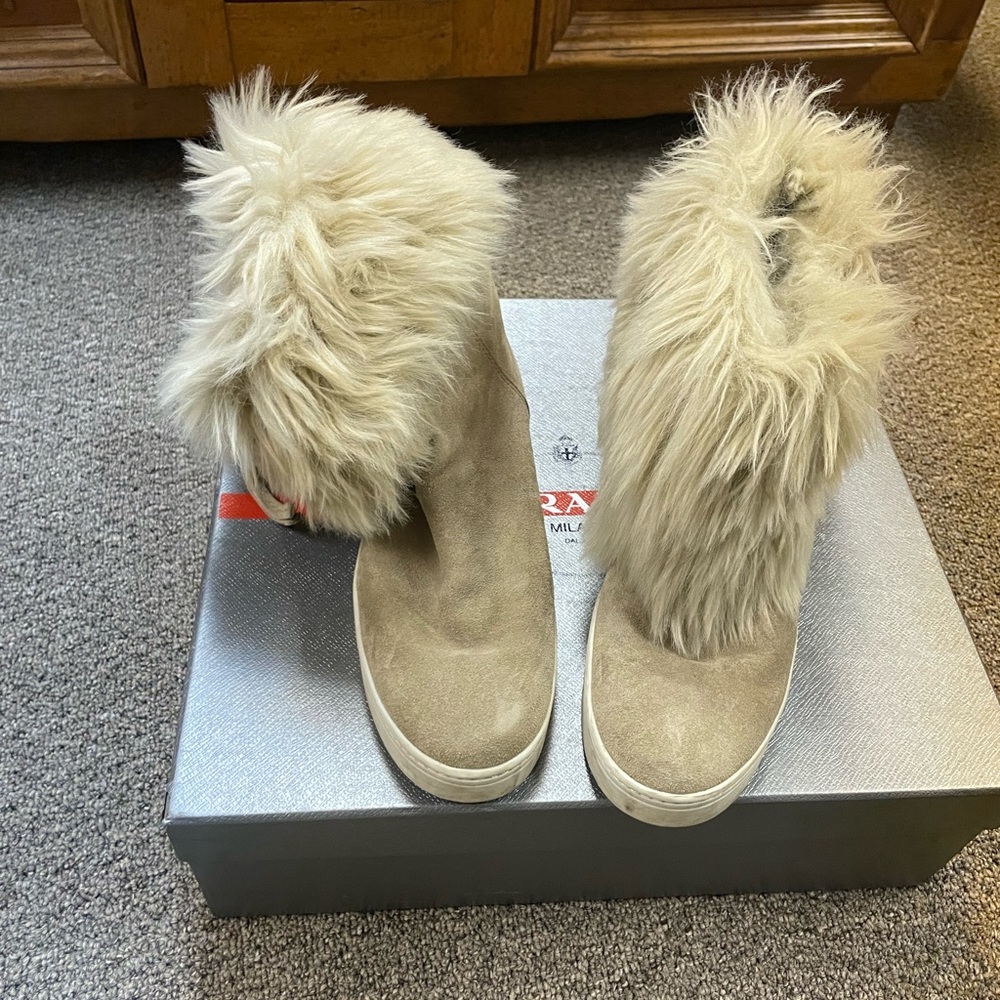 Prada Boots - Suede with Fur - Size 6.5